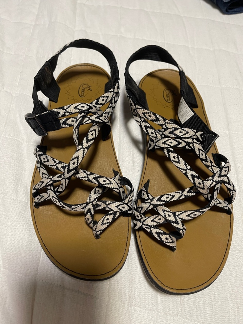 Chaco Black & White Braided Strap Sandals